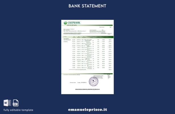 modello word di estratto conto bancario Sberbank russo in stile verificato